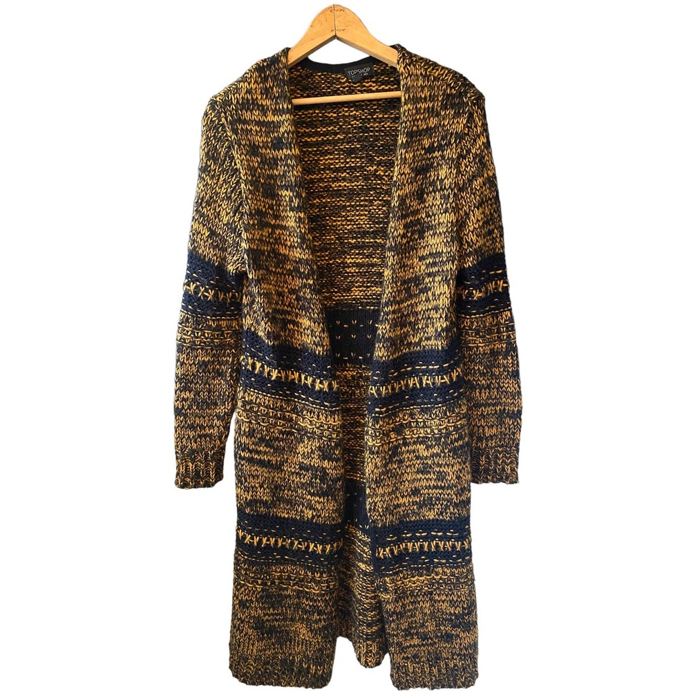 Topshop Marled Mustard and Navy Long Cardigan - Picture 1 of 6